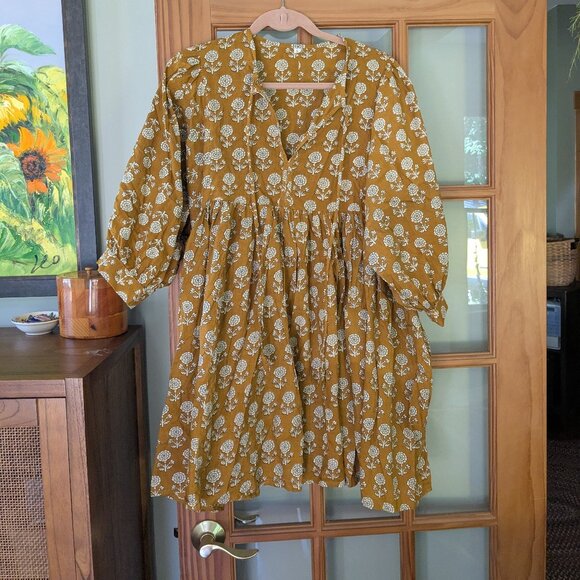 NWOT Indian Cotton Block Printed Mini Dress - Picture 1 of 2